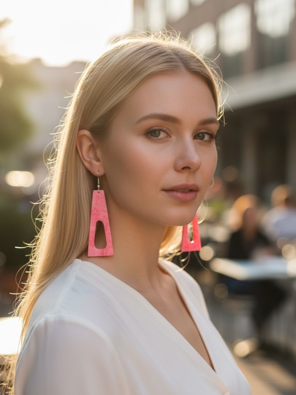 Pink Geometric Cutout Bone Drop Earrings - Women Jewelry